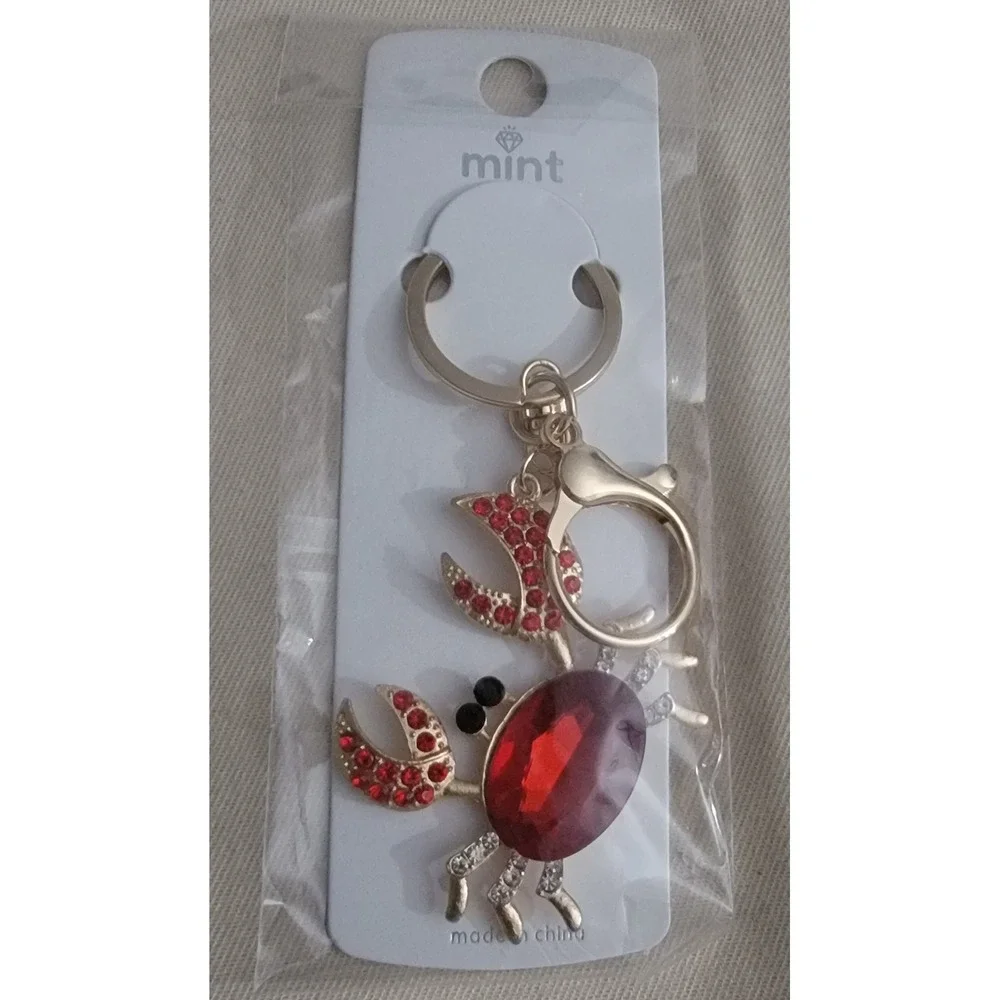 Mint Crab Rhinestone Bag Charms Keychains Red Purple Gold Tone NWT 7.00 Each‎